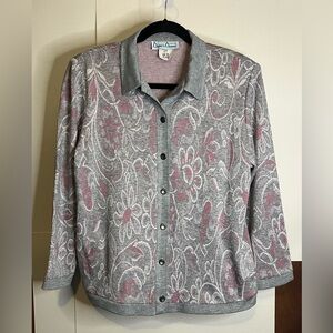VTG 90s Draper’s & Damon’s Size PS Pink & Gray Floral Cardigan Sweater